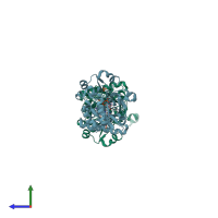 PDB entry 2r86 coloured by chain, side view.