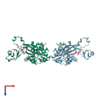 PDB entry 2r86 coloured by chain, top view.