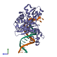 PDB entry 2r8g coloured by chain, side view.