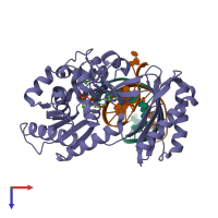 PDB entry 2r8g coloured by chain, top view.