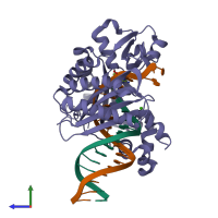 PDB entry 2r8i coloured by chain, side view.