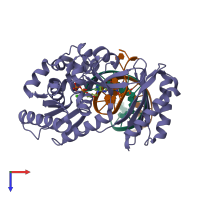PDB entry 2r8i coloured by chain, top view.