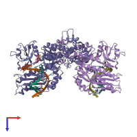 PDB entry 2r8j coloured by chain, top view.