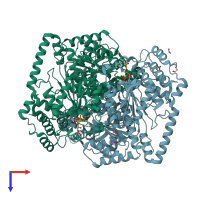 PDB entry 2r8p coloured by chain, top view.