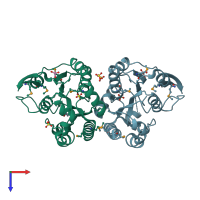 PDB entry 2r8r coloured by chain, top view.