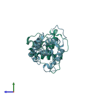 PDB entry 2r8u coloured by chain, side view.