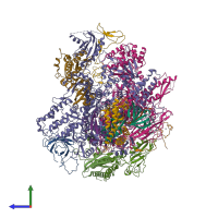 PDB entry 2r92 coloured by chain, side view.