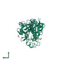 PDB entry 2r9f coloured by chain, side view.