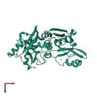 PDB entry 2r9f coloured by chain, top view.