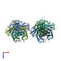 PDB entry 2r9g coloured by chain, top view.