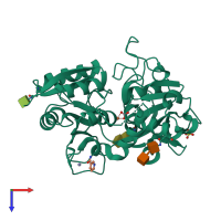 PDB entry 2r9j coloured by chain, top view.