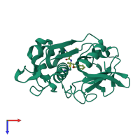 Monomeric assembly 2 of PDB entry 2r9o coloured by chemically distinct molecules, top view.