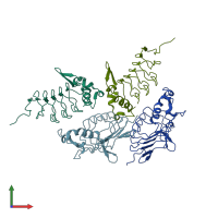 PDB entry 2r9u coloured by chain, front view.