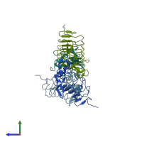 PDB entry 2r9u coloured by chain, side view.