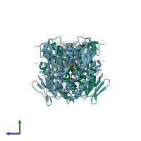 PDB entry 2r9z coloured by chain, side view.