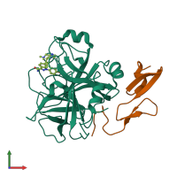 PDB entry 2ra0 coloured by chain, front view.