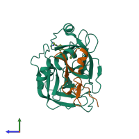 PDB entry 2ra0 coloured by chain, side view.