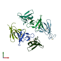 PDB entry 2ra2 coloured by chain, front view.