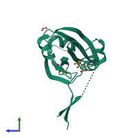 PDB entry 2ra5 coloured by chain, side view.