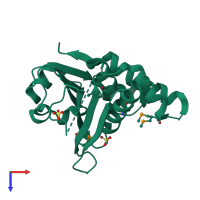 PDB entry 2raa coloured by chain, top view.