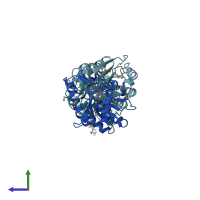 PDB entry 2raf coloured by chain, side view.