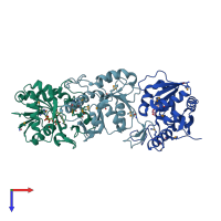 PDB entry 2raf coloured by chain, top view.