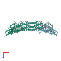 PDB entry 2rai coloured by chain, top view.