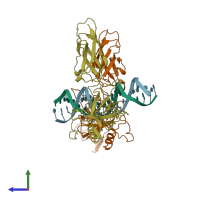 PDB entry 2ram coloured by chain, side view.