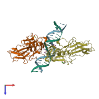 PDB entry 2ram coloured by chain, top view.