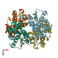 PDB entry 2rao coloured by chain, top view.