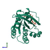 PDB entry 2rap coloured by chain, side view.