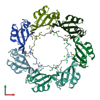 PDB entry 2raq coloured by chain, front view.