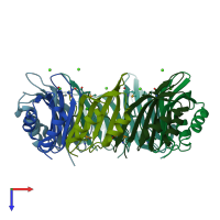 PDB entry 2raq coloured by chain, top view.