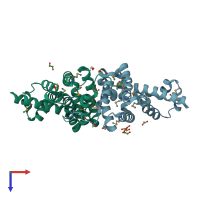 PDB entry 2ras coloured by chain, top view.