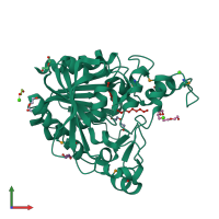 PDB entry 2rau coloured by chain, front view.