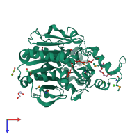 PDB entry 2rau coloured by chain, top view.