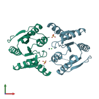 PDB entry 2rb4 coloured by chain, front view.
