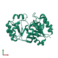 PDB entry 2rb5 coloured by chain, front view.
