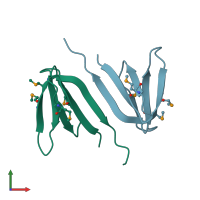PDB entry 2rb6 coloured by chain, front view.