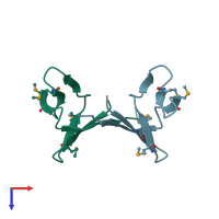 PDB entry 2rb6 coloured by chain, top view.