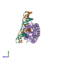 PDB entry 2rba coloured by chain, side view.