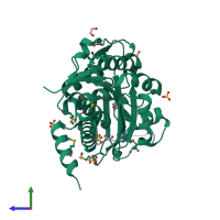 PDB entry 2rbc coloured by chain, side view.