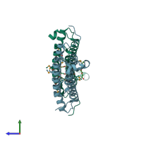 PDB entry 2rbd coloured by chain, side view.