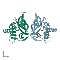 PDB entry 2rbh coloured by chain, front view.