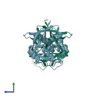 PDB entry 2rbh coloured by chain, side view.