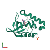 PDB entry 2rbm coloured by chain, front view.