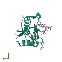 PDB entry 2rbm coloured by chain, side view.