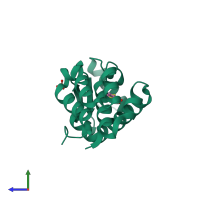 PDB entry 2rbo coloured by chain, side view.