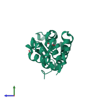 PDB entry 2rbr coloured by chain, side view.