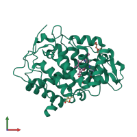 PDB entry 2rbt coloured by chain, front view.